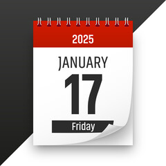 Date 17 January 2025 year realistic calendar day page design