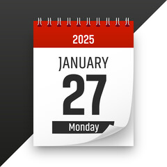 Date 27 January 2025 year realistic calendar day page design