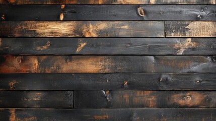 Naklejka premium Stained black wood plank texture for backgrounds