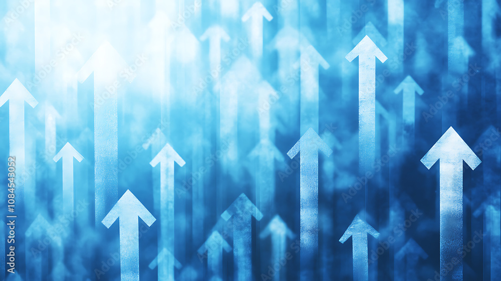Poster abstract blue background with arrows pointing in different directions, symbolizing technology and di