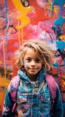 Fototapeta premium Vibrant Street Graffiti Portrait of Playful Child