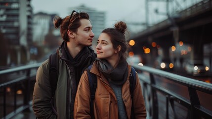 Naklejka premium City Explorers: Candid Moments of a Couple's Adventure