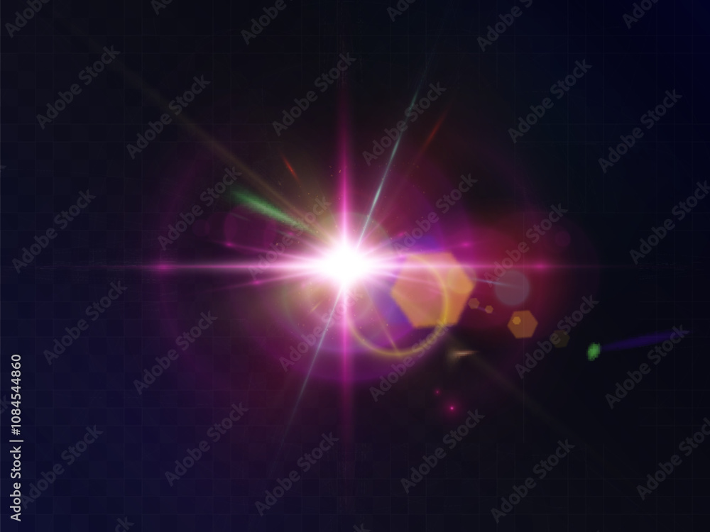Aufkleber Abstract colorful bright light with flickering glare and laser effect png. For graphic design and game interfaces.