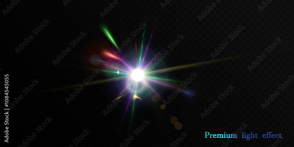 Leinwandbilder Abstract colorful bright light with flickering glare and laser effect png. For graphic design and game interfaces.