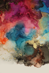 Art Abstract  watercolor and Alcohol ink marble flow blot painting. Smoke Color with gold glitter marble texture  background.