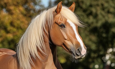 Obraz premium A brown horse with white markings on its face