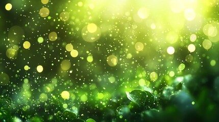 Obraz premium Glittering light green particles stage with bokeh effect 
