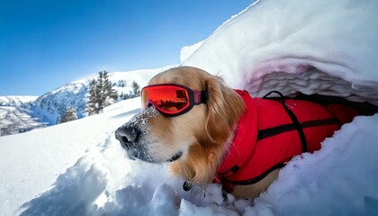 Chien d'avalanche à la recherche de disparus sous la neige