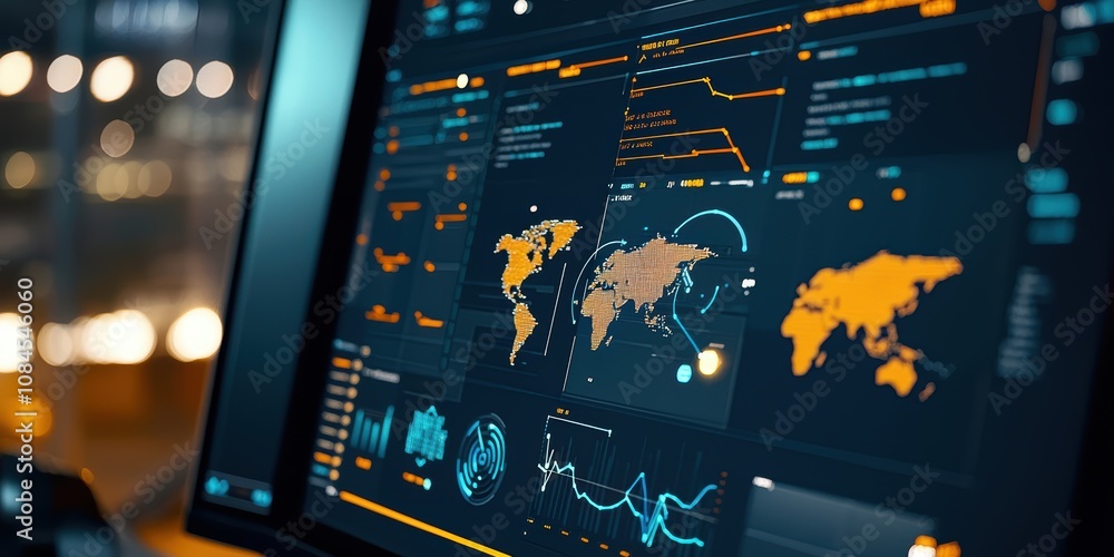 Poster logistics software analysis digital workspace data visualization dashboard modern technology environ