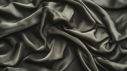 Obraz premium A crumpled dark green silk fabric serves as a textured background, viewed from above for a luxurious effect