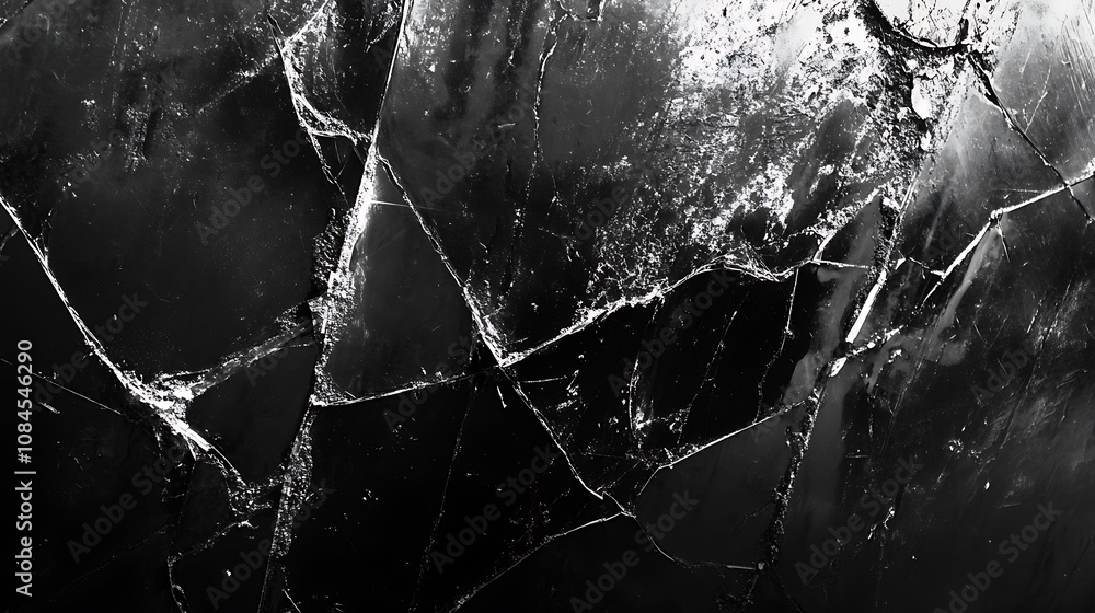 Aufkleber broken glass overlay, fractured display texture, dark distorted crushed aged digital device screen w
