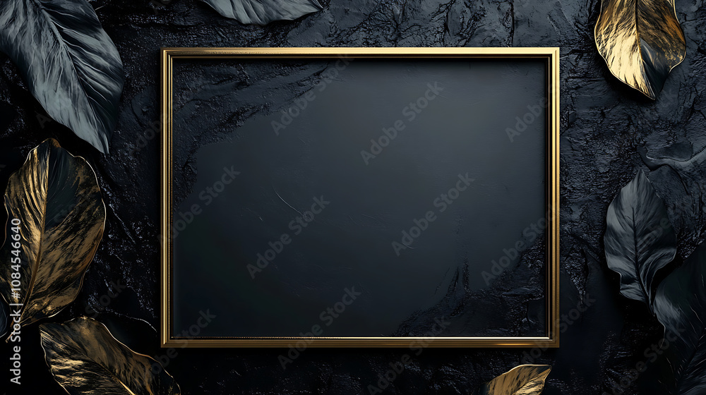 Aufkleber A golden rectangular frame on the left side of an empty black background with an elegant design