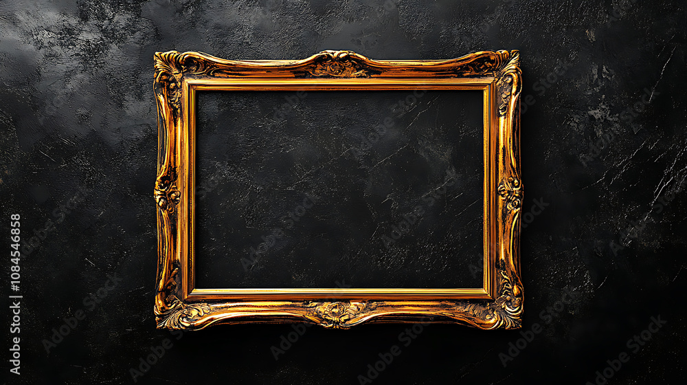 Aufkleber A golden rectangular frame on the left side of an empty black background with an elegant design