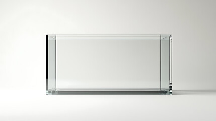 A clear mockup of a rectangular tank, potentially serving as an aquarium or terrarium, stands isolated on a white background, constructed from either glass or plexiglass and supported on a stand