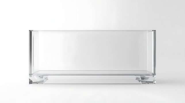 A clear mockup of a rectangular tank, potentially serving as an aquarium or terrarium, stands isolated on a white background, constructed from either glass or plexiglass and supported on a stand