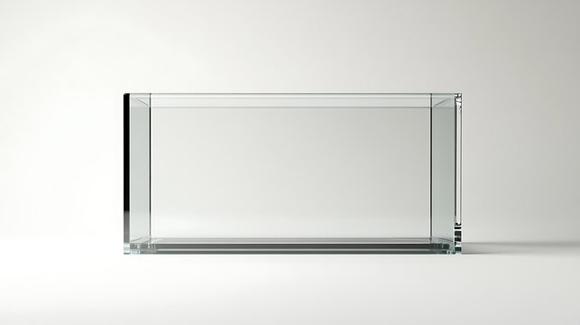 A clear mockup of a rectangular tank, potentially serving as an aquarium or terrarium, stands isolated on a white background, constructed from either glass or plexiglass and supported on a stand