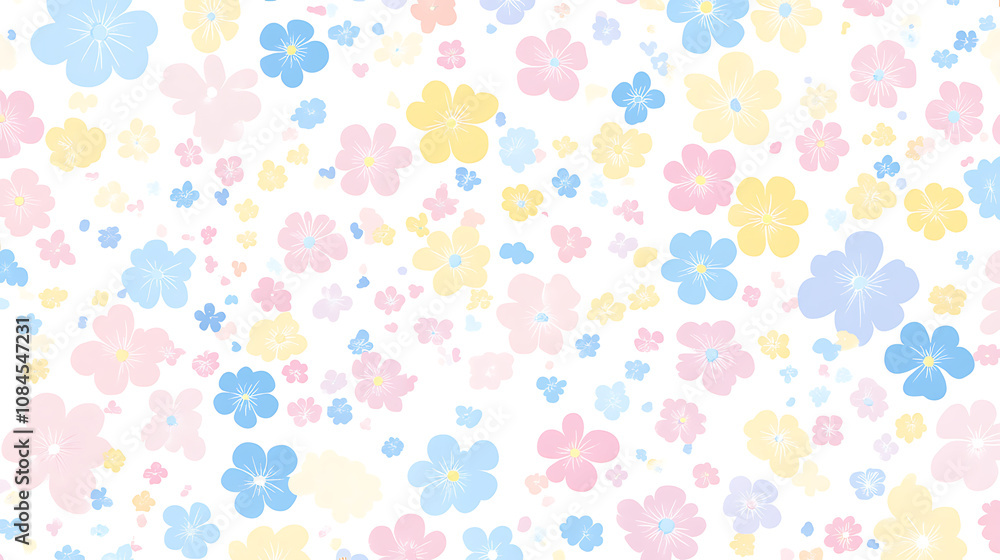 Poster cute pastel spring floral pattern on a white background a flat design with pastel colors and a simpl