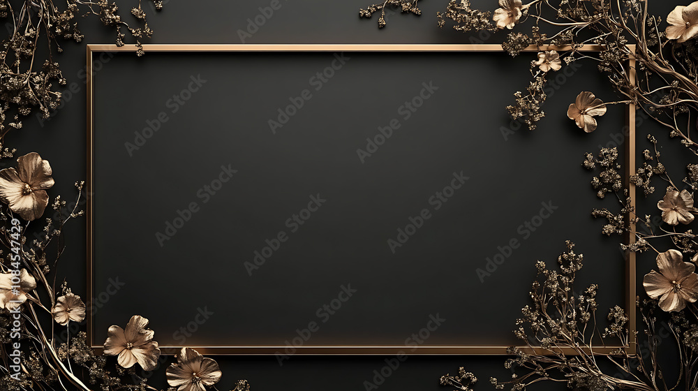Aufkleber a large gold rectangular frame on the right side of an empty black background with golden decorative