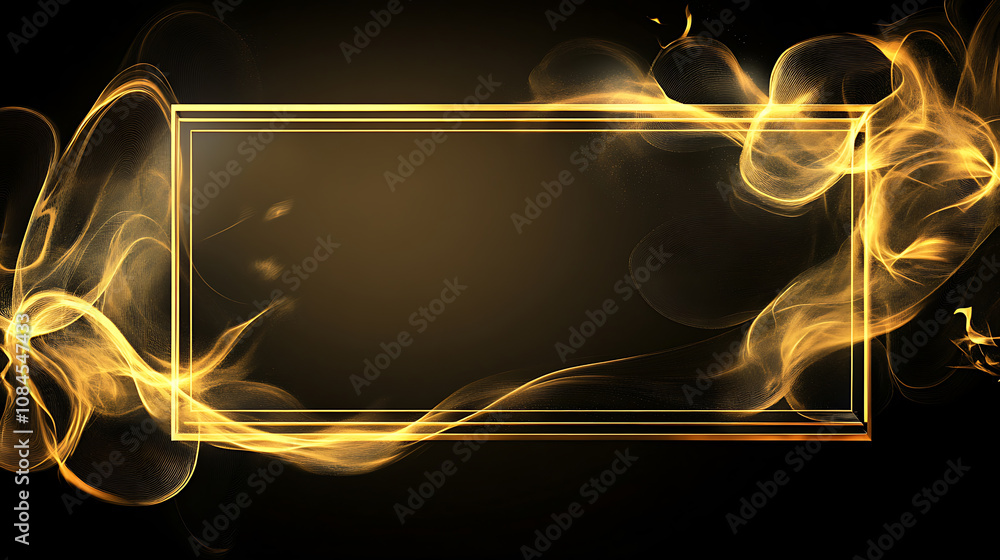 Aufkleber A large gold rectangular frame on the right side of an empty black background with golden decorative elements