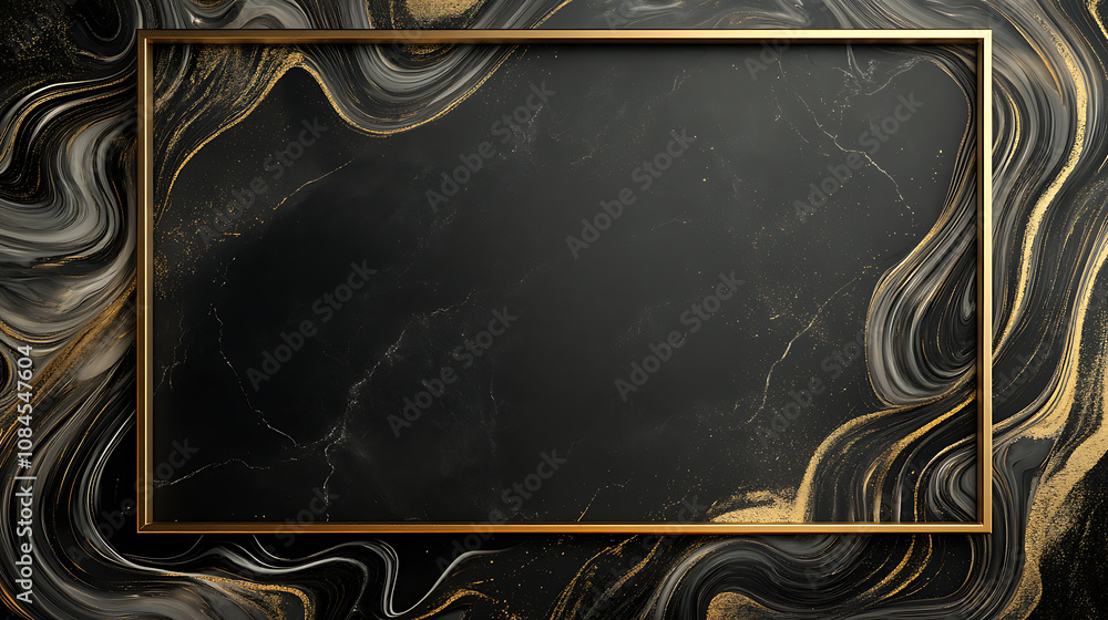 Leinwandbilder a large gold rectangular frame on the right side of an empty black background with golden decorative