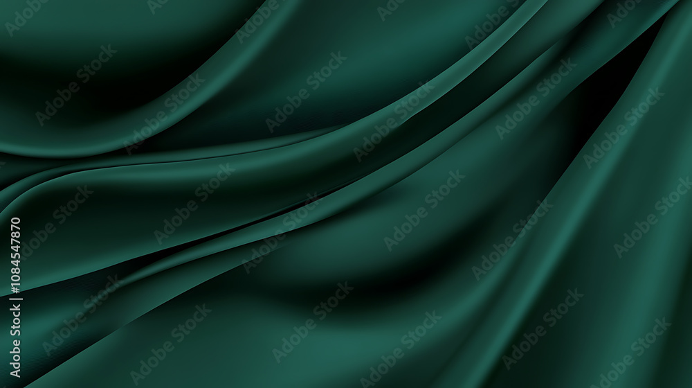 Poster a luxurious dark green silk satin background showcases beautiful soft folds on a smooth surface, off