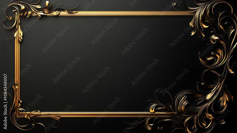Aufkleber A large gold rectangular frame on the right side of an empty black background with golden decorative elements
