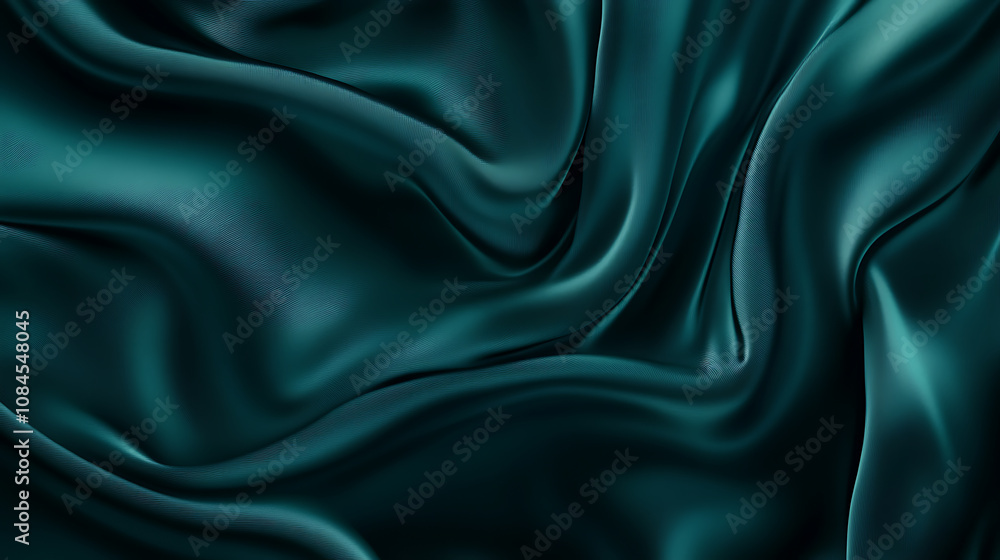 Poster a luxurious dark green silk satin background showcases beautiful soft folds on a smooth surface, off