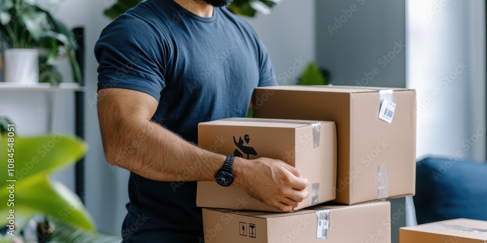 Poster logistics operator packing orders into boxes at a warehouse action-focused environment professional 