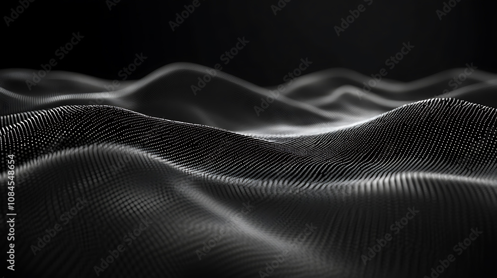 Poster A black background with binary code waves, representing the flow of data and technology in digital marketing