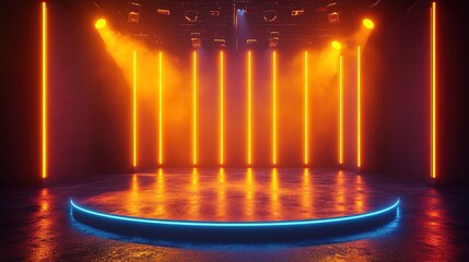 Obraz premium Big stage with vibrant yellow neon light background