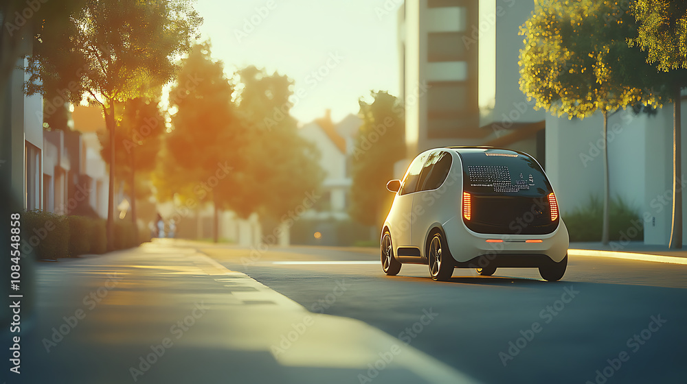 Poster A smart car with advanced remote sensing and parking sensor systems is depicted, highlighting its autonomous driving features