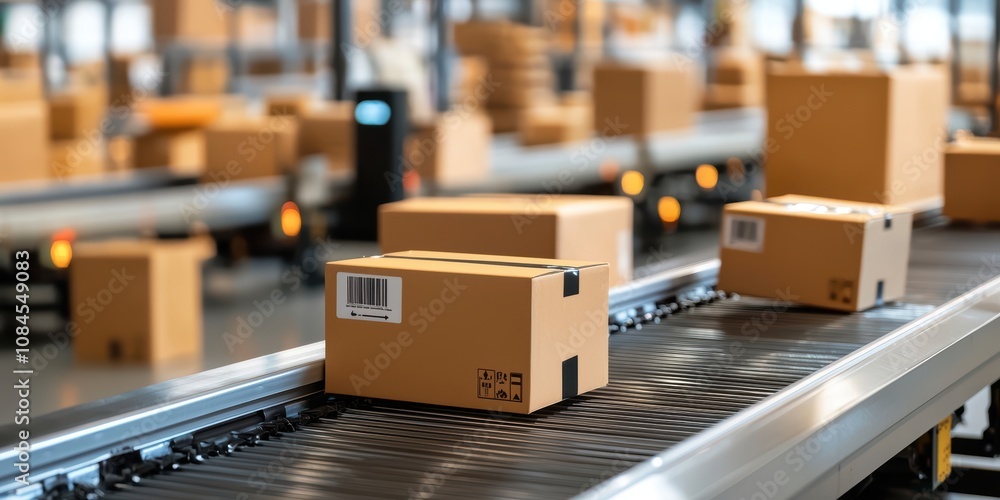 Poster automated sorting operation enhancing modern logistics efficiency in a high-tech warehouse environme