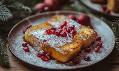 A plate of french toast with powdered sugar and fruit on top