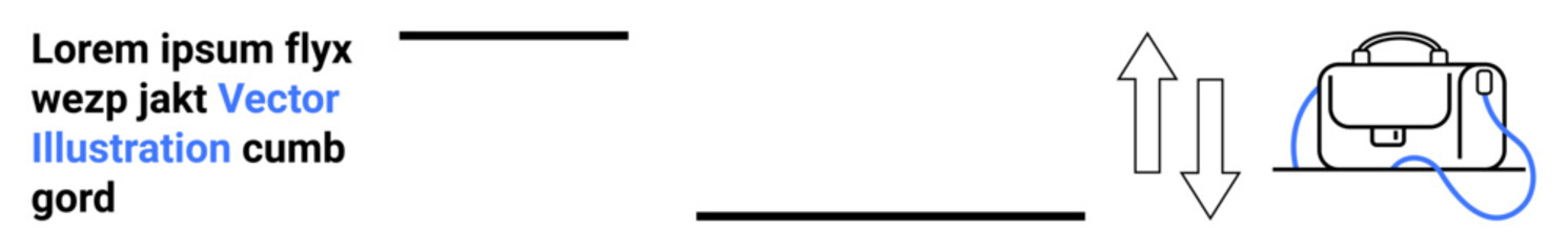 Stylish modern backpack with blue accent shown with arrows symbolizing movement and lines of text. Ideal for travel, fashion, e-commerce, presentations, advertisements, branding, social media