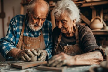 Senior Couple in Pottery Class