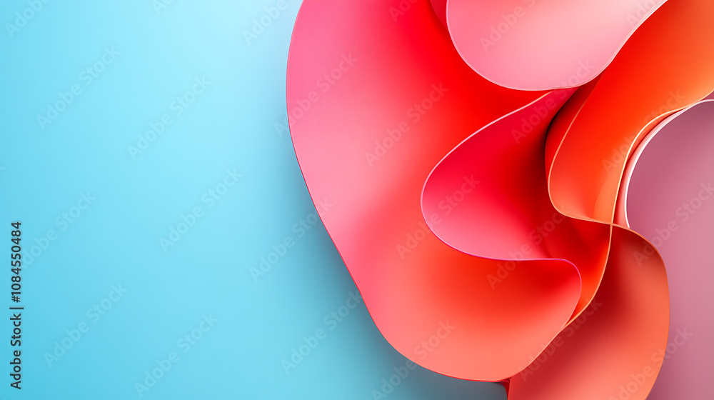 Leinwandbilder a red and pink abstract shape with curved lines on the right side of an isolated light blue backgrou