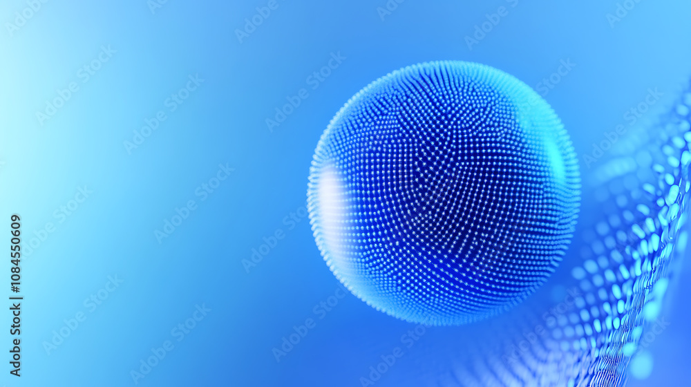 Poster abstract digital background with blue gradient and pixel sphere, artificial intelligence concept