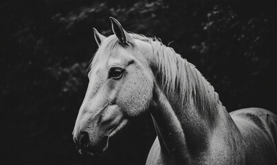 Obraz premium A white horse with a black mane and tail