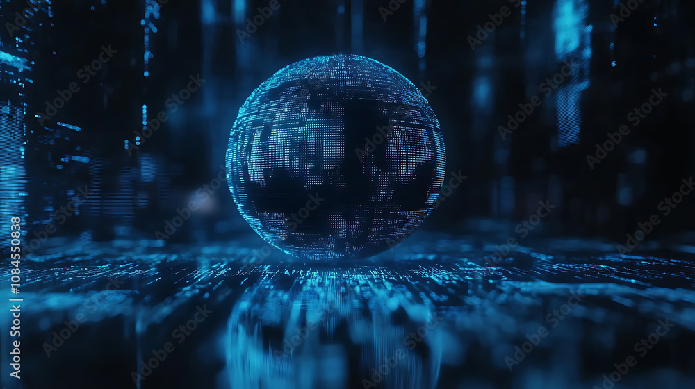 Leinwandbilder abstract digital background with blue gradient and pixel sphere, artificial intelligence concept