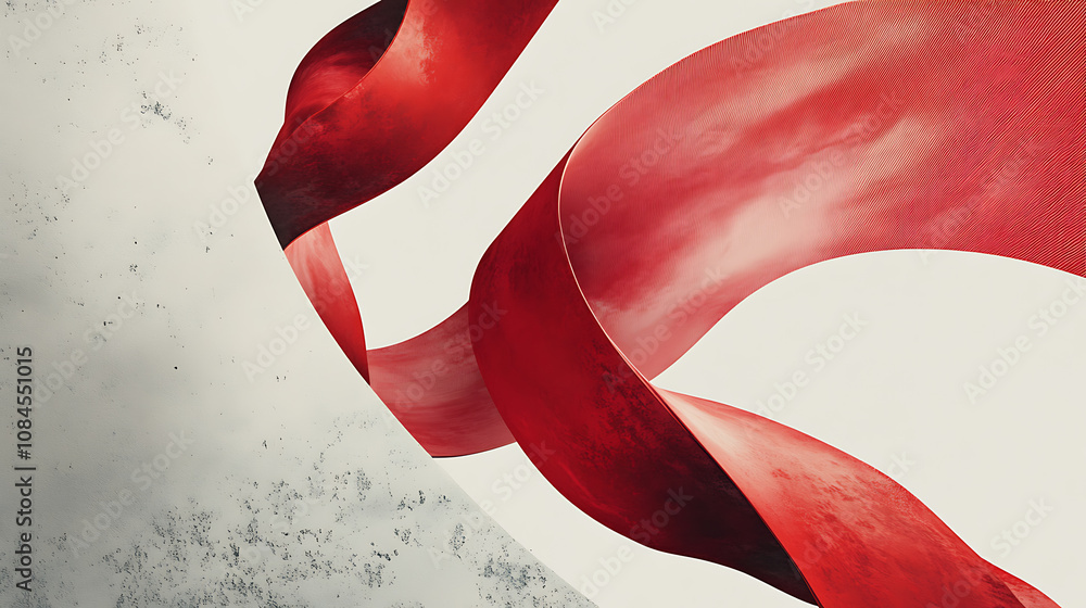 Poster a minimalistic poster design with a large red and white abstract shape on the right side, representi