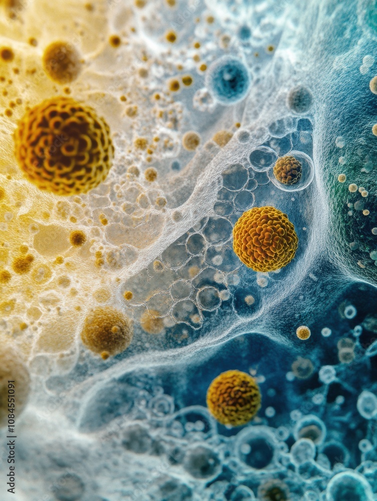 Poster explore the fascinating world of microscopic cells and structures filled with vibrant colors and int