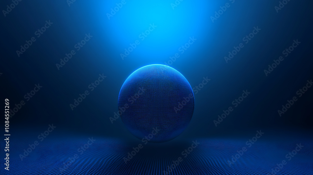 Poster abstract digital background with blue gradient and pixel sphere, artificial intelligence concept