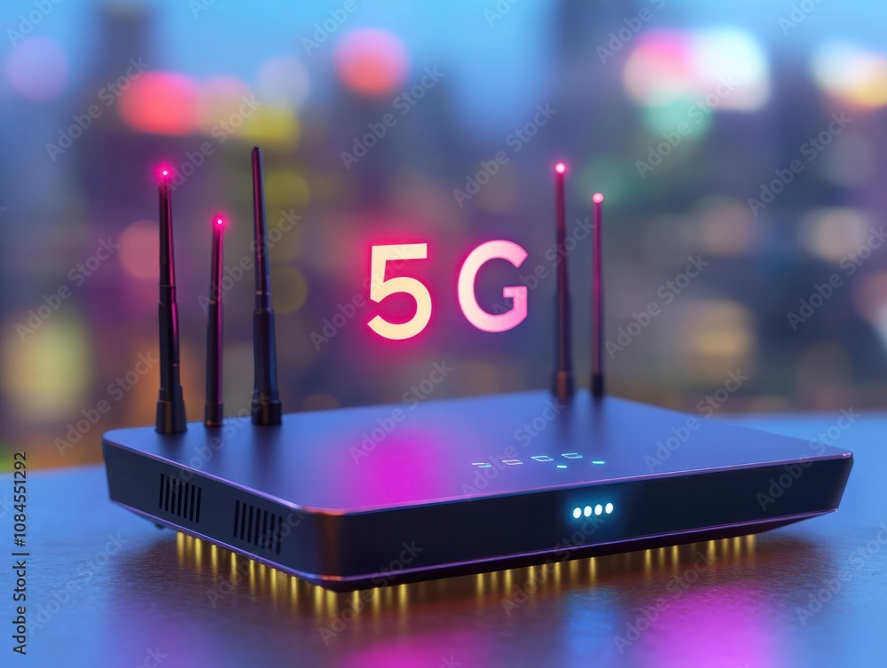 Poster generic modern high speed 5g next generation router for home secure networks and online communicatio