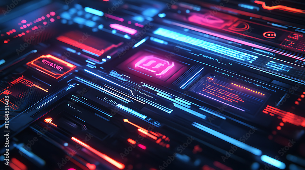 Poster High-tech bars and frames, along with holographic HUD user interface elements, make up a set of futuristic interface UI elements, designed as an illustration set of HUD interface icons