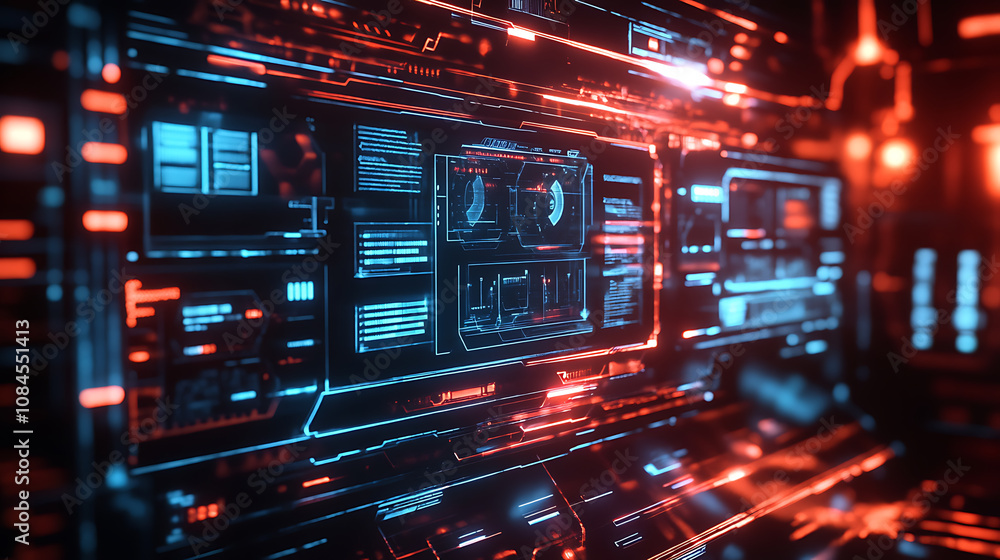 Poster High-tech bars and frames, along with holographic HUD user interface elements, make up a set of futuristic interface UI elements, designed as an illustration set of HUD interface icons