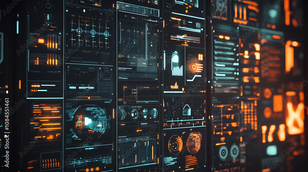 Aufkleber High-tech bars and frames, along with holographic HUD user interface elements, make up a set of futuristic interface UI elements, designed as an illustration set of HUD interface icons