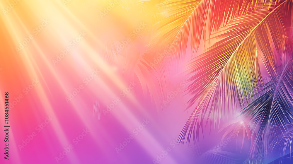 Poster A wooden table with a blurred background of palm trees and the sea, creating an exotic summer concept