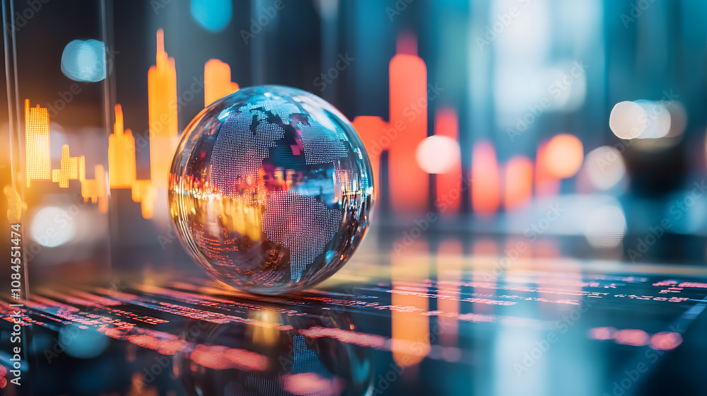 Poster the globe is in focus against an abstract grid pattern that conveys data points and numbers it's per
