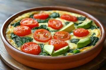 omelet with cherry tomatoes and spinach. for the Menu. for Advertising.