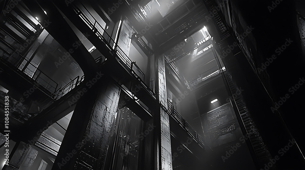 Poster image in black and white showing the steel structure used in building construction